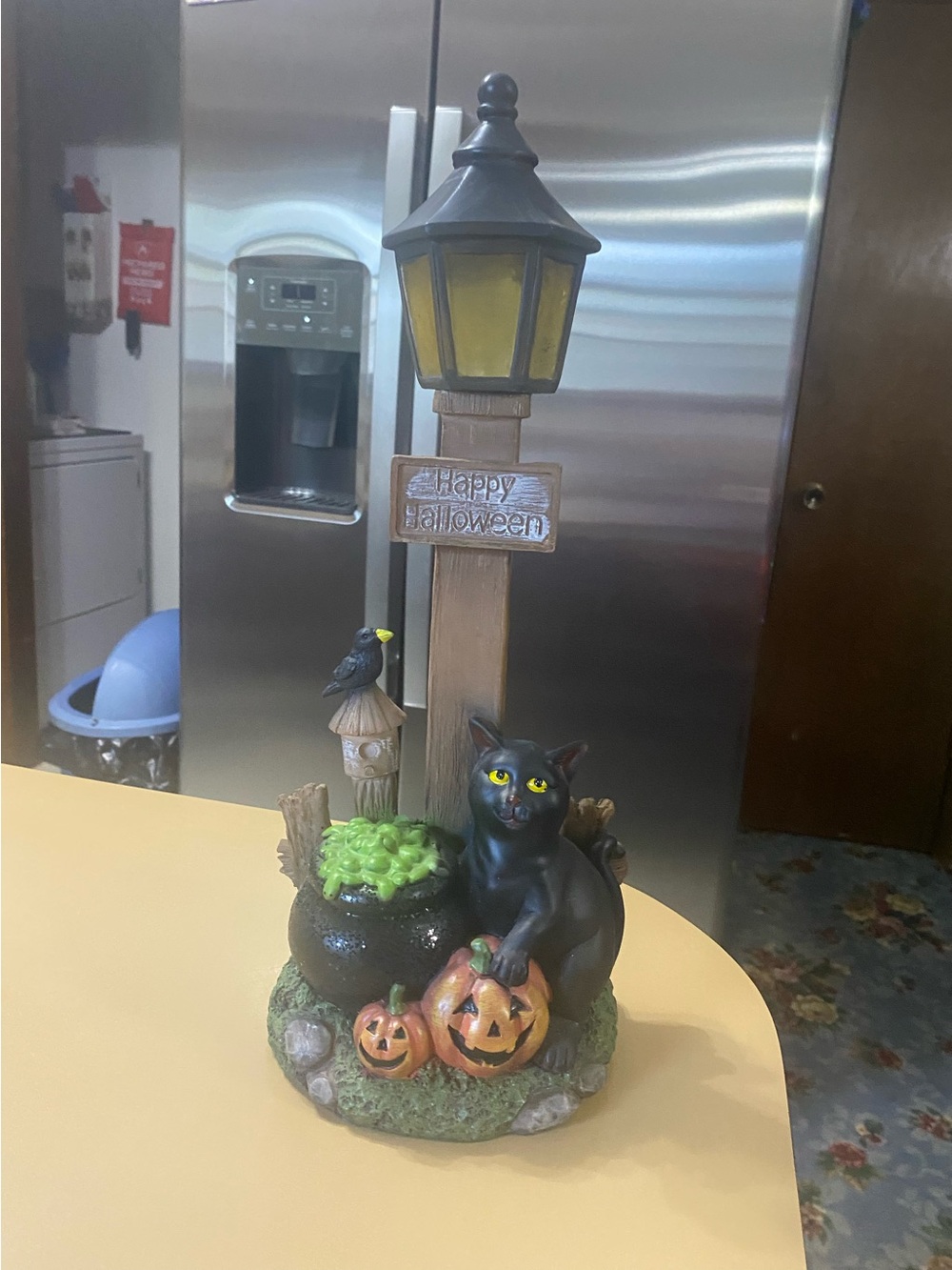 Illuminated Black Cat Halloween Lantern Tabletop Accent with Yellow Lantern